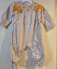 Marie Nicole Sz 12-18 Months Toddler Girls Gingham Pumpkin Romper With Bows NWT picture