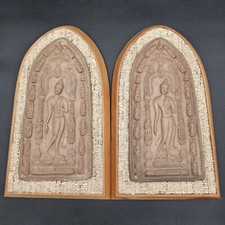 Pair of Thai Buddhist Votive Plaque Sukhothai Style Phra Leela Buddha Image  picture