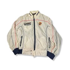 Style Auto Racing Jacket Mens L White Excellent Vintage Porsche Windbreaker 80s picture