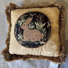 Vintage Robert Allen Woodlands Tapestry Pillow with Fringe Rabbit Floral 12x12 picture