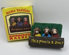 Vintage 1983 Giftco This Place Is a Zoo 3 Wise Monkeys Refrigerator Magnet picture