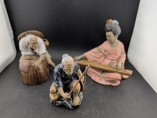 Vintage Chinese Shiwan Mudmen Pottery Figurines Set of 3 Fisherman Musician picture
