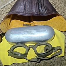 American Optical Company 1930s Aviator Goggles Silver Metal Frame w/ Case picture