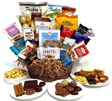 Custom Gift Basket Handmade with gourmet chocolates, cookies, snacks, and candy picture