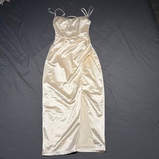 Windsor Strappy Back Midi Dress Ivory Satin Sheen Bodycon XS NWT 05001-2760 picture