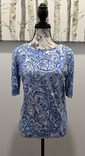 Talbots Women’s Royal Blue/White Paisley Knit Top Size Medium Pre-Owned picture