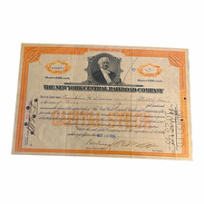 New York Central Railroad Company Stock Certificate, 1929 (May 10) Signed picture