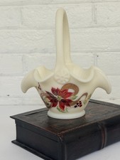 Vintage Fenton White Custard Glass Christmas Basket with Hand-Painted picture