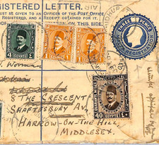 MALTA KGV Stationery *EGYPT MIXED FRANKING* Cover 1933 MIDHURST CDS Harrow WE208 picture