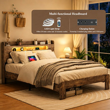 Full Industrial Platform Bed Vintage Brown Wood 81
