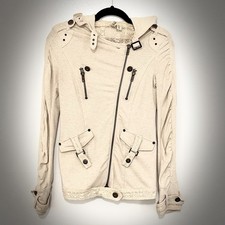 BKE Women’s S Beige Hooded Zip Sweatshirt Jacket Solid Lace Button Accents picture