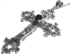 Large Gothic Cross Necklace silver-tone pendant with glass Silver & Black  picture