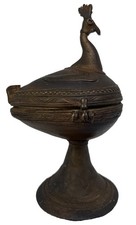 Indian Dhokra (or Dokra) Cast Metal Lidded Container Peacock Vtg picture