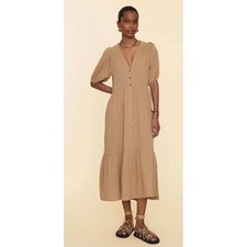 Xirena Brown Tan 100% Cotton Boho Gauze Tiered Maxi Dress Womens Small Excellent picture