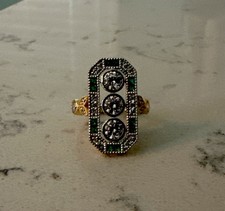 3Ct Art Deco Style Lab Created Diamond Emerald Engagement 14k Gold Finish Ring picture