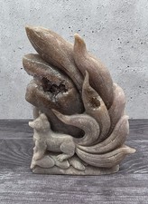 Pink Amethyst Druzy 9 Nine Tailed Fox Hand Carved Crystal Sculpture 2lb 10oz picture