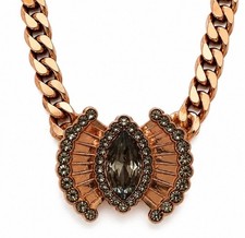 MAWI Rose Gold Plated and Grey Crystal Statement Necklace New picture