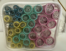 Vintage Conair Multicolor Wire Mesh Brush Hair Rollers Set & Pins Storage Bag picture