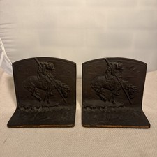 Vintage Bronze Cast Iron MCM End of the Trail Bookends BronzMet Products picture