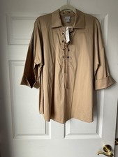 NWT Chico’s Size 2 Tan Beige Womens Top Popover Rivet Lace Up 3/4 Sleeve Ewr $99 picture