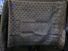 Vintage African ASO OKE Fabric-Brocade Textile-Yoruba, Nigeria-Black & Gold Meta picture