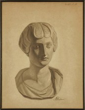 Large Antique Academic Bust Framed Classical Female Charcoal Sketch 69x52 picture