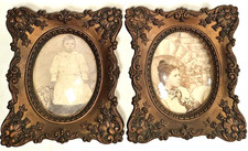VTG Pair of Cameo Creation Small Ornate Portrait Frames Set Oval Bubble Glass 5