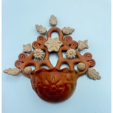 Vintage Mexican Metepec Style Terracotta Wall Pocket Planter Folk Art Clay picture