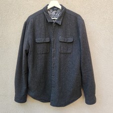 KR3W Men’s Shirt Jacket Large Black Double Elbows Lined Wool Blend Shacket  picture