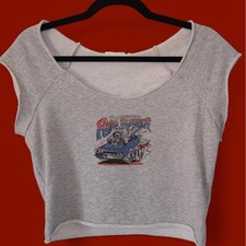 Reworked Vintage 70s Plymouth Road Runner Crop Top Gray S/M picture