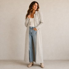 Vtg Liz Claiborne Lambswool Angora Long Cardigan Maxi Sweater Coat Gray Small picture