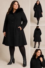 Torrid Fit & Flare Faux Fur Collar Coat Womens Size 3X (22-24) Black picture