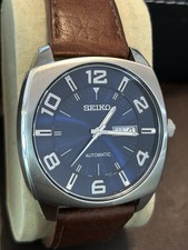 SEIKO Recraft Men's SNKN37 Blue Dial Automatic Day Date Leather Strap Runs Great picture