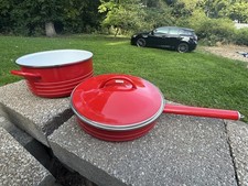 Vintage Copco Sam Lebowitz Spain Red Enamel 5.25 Qt Pot + 9.5