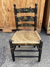Antique Spanish Style Wicker Seat Stenciled Chair in Excellent Condition picture