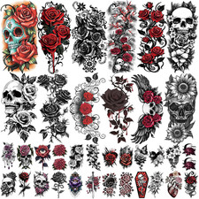 77 Sheets Skull Flower Realistic Temporary Tattoos For Women Men Adult, Large... picture