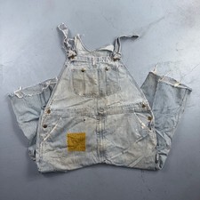 VTG 40s Sears Hickory Stripe Bib Overalls Patchwork Distressed Workwear Thrashed picture