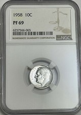 1958 NGC PF69 90% Silver Proof Roosevelt Dime 10c White Label picture