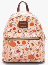 Loungefly Peanuts Snoopy Fall Pumpkins Hot Cocoa Sweater Weather Mini Backpack  picture