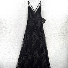 Lulus Dress Womens Small Black Floral Embroidered Tulle Maxi Fit & Flare NWT picture