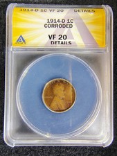 1914-D Lincoln Wheat Cent 1c - Denver Mint - Key Date - ANACS VF20 Details picture