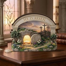 Christian Easter Sign – He Is Risen Resurrection Scene Decor picture