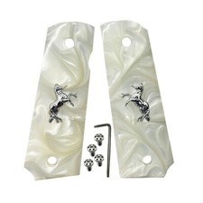 1911 Grips Full Size fit Colt Springfield Grips White Pearl Silver Horse & Screw picture