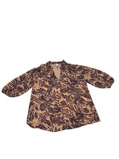 Joie 3/4 Puff Sleeve Blouse Floral Print Orange and Purple Size Medium Colorful picture
