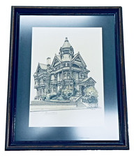 Curt Humphrey Signed Architectural Print Victorian Mansion 15.5x12.5 Vintage picture