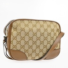 GUCCI Logo Bree GG Pattern Crossbody Shoulder Bag Canvas Leather Brown 77KD696 picture