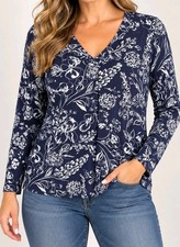 Belle Kim Gravel Romantic Blue Floral Rayon Spandex Top M A714857 NWOT picture