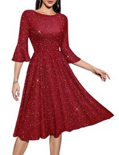 Women's Vintage Church Dress Glitter Burgundy Medium Evening Gown Tea Party picture