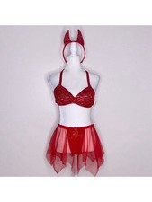NWT Frederick's of Hollywood Red Devil Halloween Sequin Bra costume Set picture