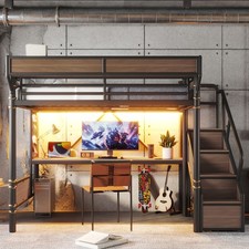 Full Industrial Metal Loft Bed Black 96